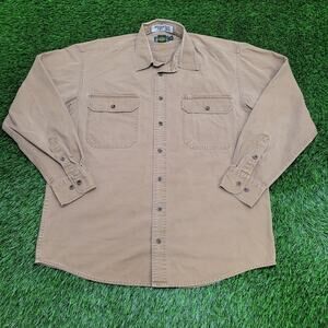 Vintage 90s Cabelas Canvas Button Shirt L/LT 25x31 Brown Utility